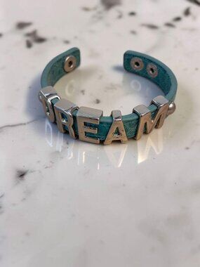 BCBGeneration Teal Crocodile Embossed Leather DREAM Charm Bracelet Y2K Cuff